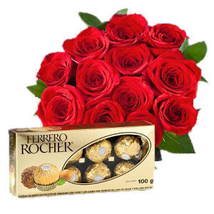 Arreglo Floral Ramo 12 rosas + Ferrero Rocher
